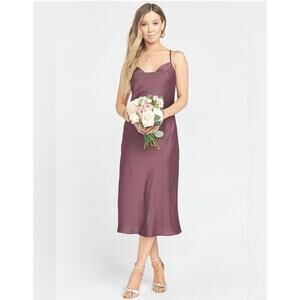 Show Me Your Mumu Verona Crisscross Back Cowl Midi Cocktail Dress Dusty Plum Sm